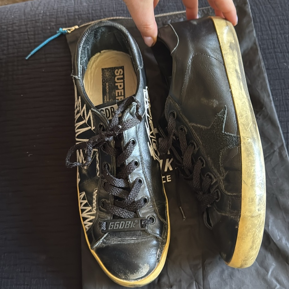 Golden Goose Superstar Black Leather Sneakers White Stitch GGDB Size 41 10 - Picture 4 of 8